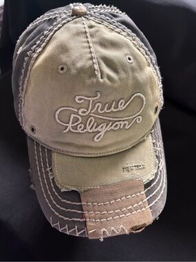 Vintage Y2K True Religion Two-Tone Distressed Cap in Olive & Gray